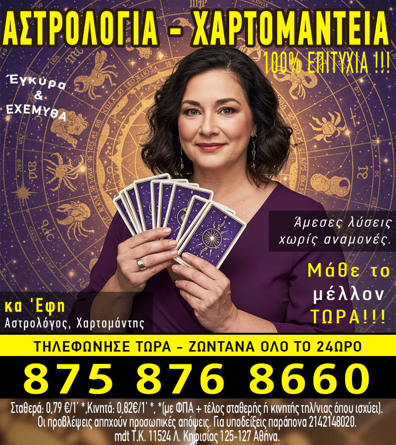 Φθηνές αστρολογικές προβλέψεις. Αστρολογία & Χαρτομαντεία με 100% επιτυχία ! Η κα Έφη είναι έμπειρη Αστρολόγος - Χαρτομάντης με άριστη γνώση της Αστρολογίας και της Χαρτομαντείας.